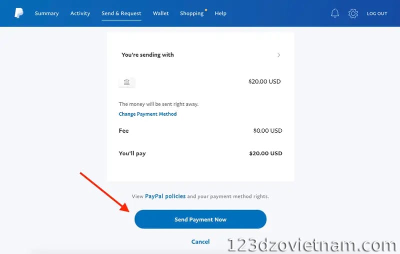 Transfer money via PayPal