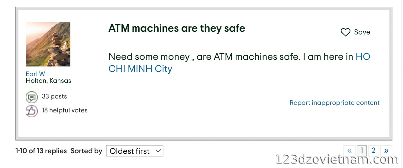 Questions about whether ATMs in Vietnam are safe.