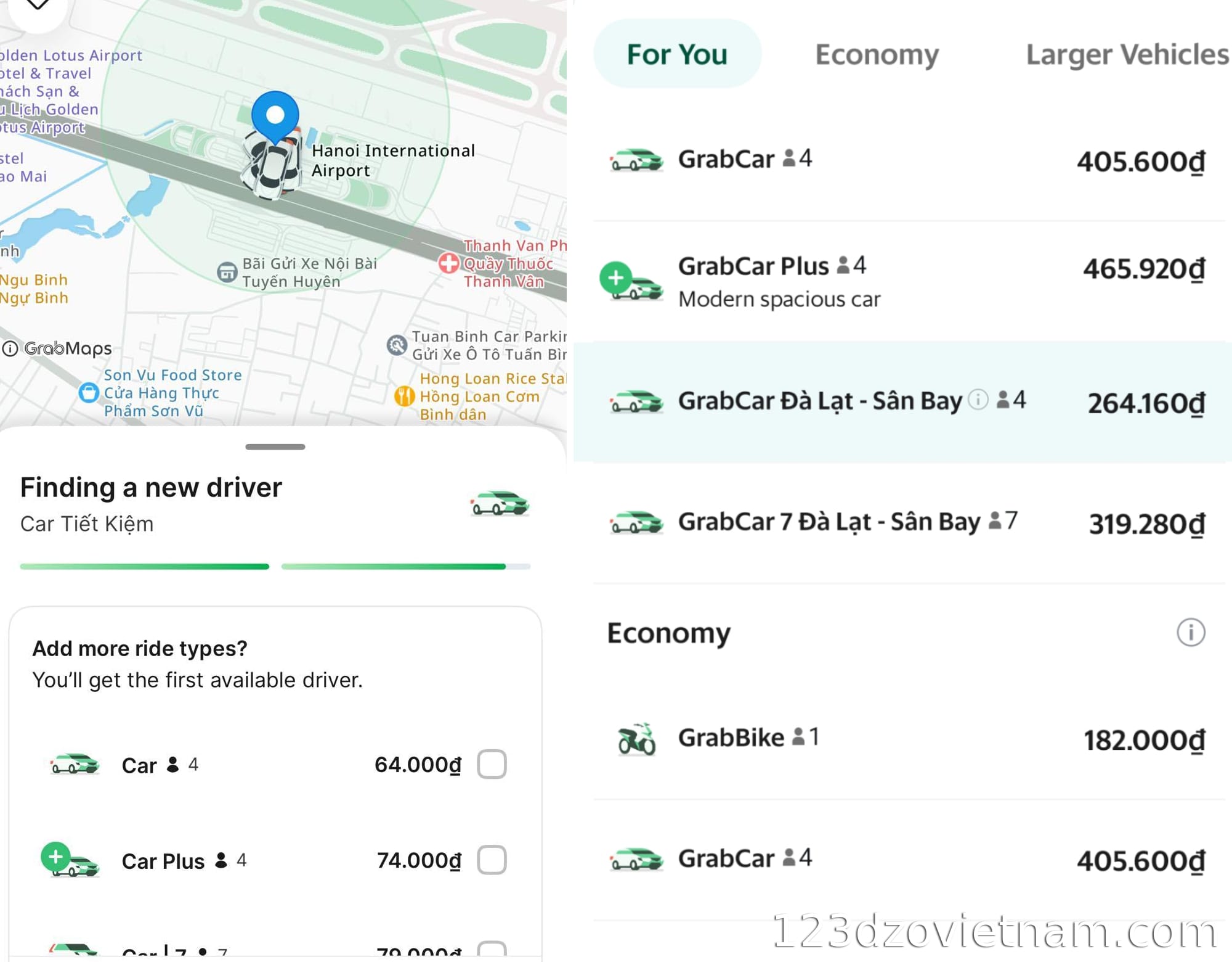 Grab service fees in Vietnam