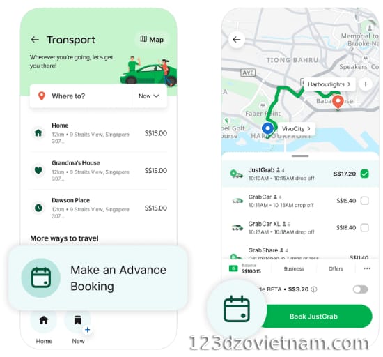 How to use grab app for transport in Vietnam