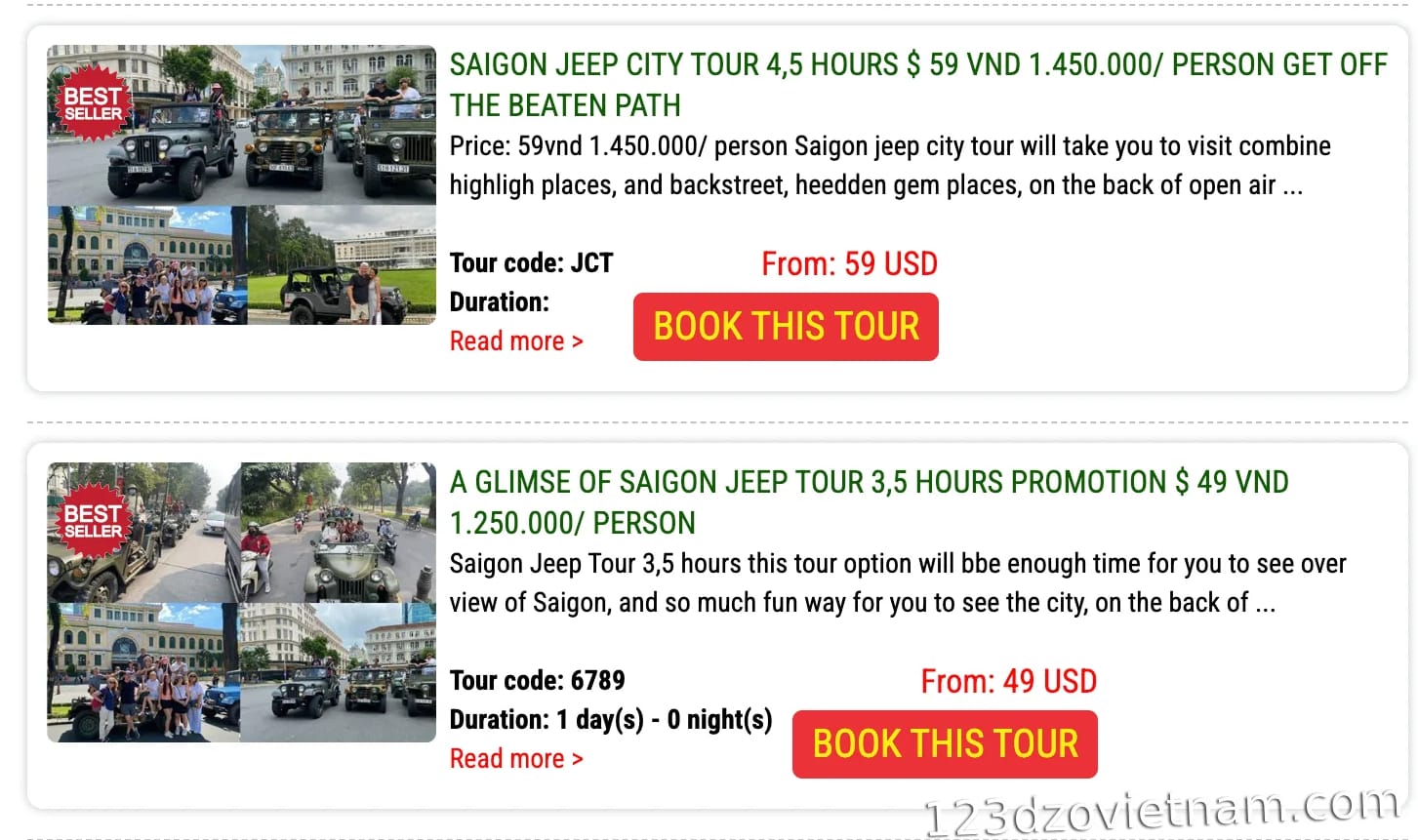 Jeep tour prices in Ho Chi Minh City